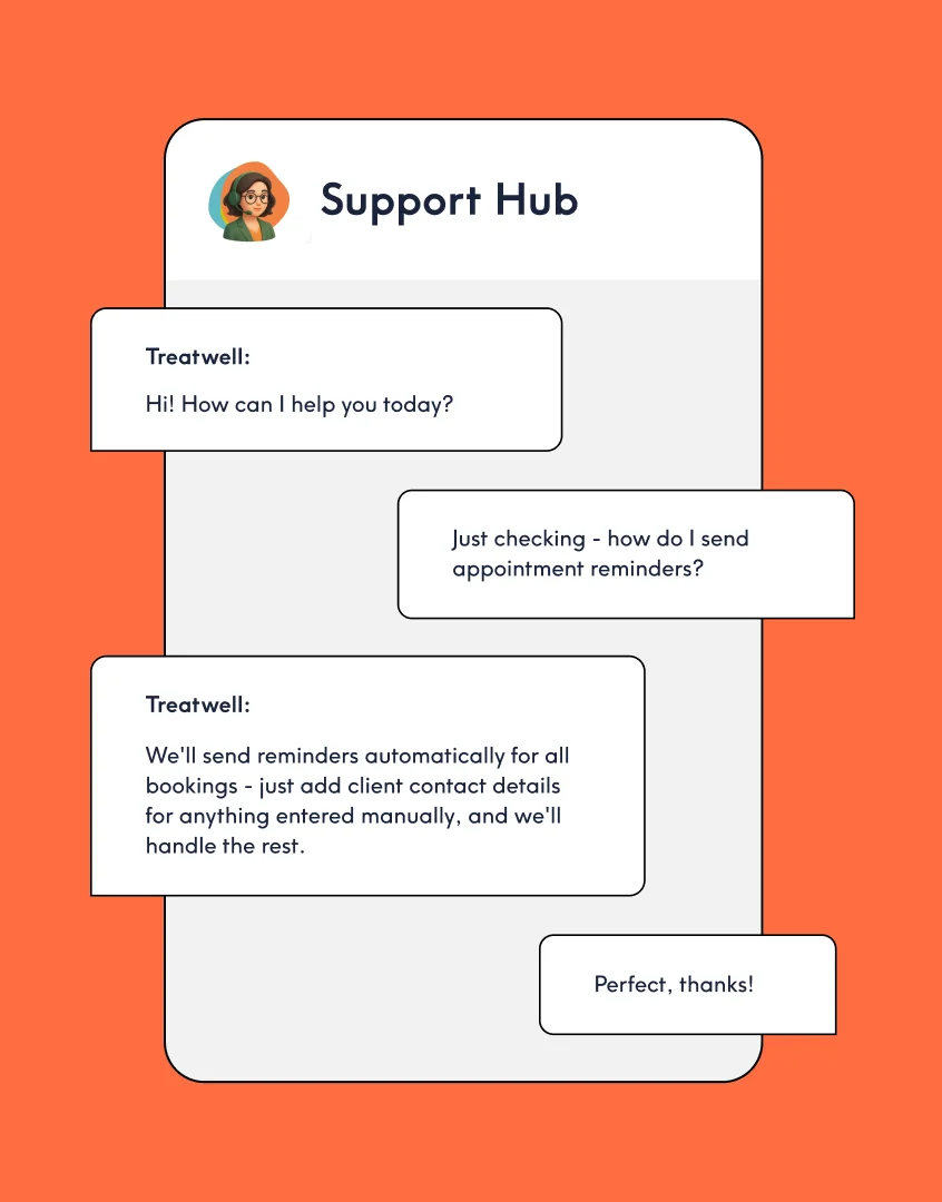 Chat in the Treatwell Connect Support Hub about sending appointment reminders